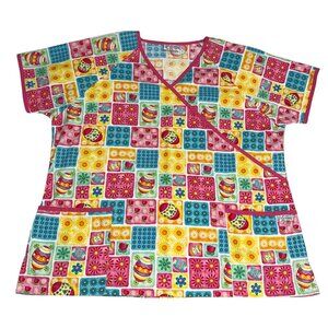 UA Pink Easter Egg Vibrant Floral Spring Scrub Top Shirt Size XL Nurse Vet Tech